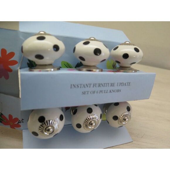 Instant Furniture Update Black/White Polka Dot Ceramic Pull Knobs, Set Of 6 - Picture 10 of 10